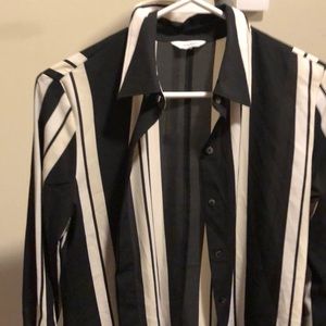 Sz S Calvin Klein black/white stripe blouse